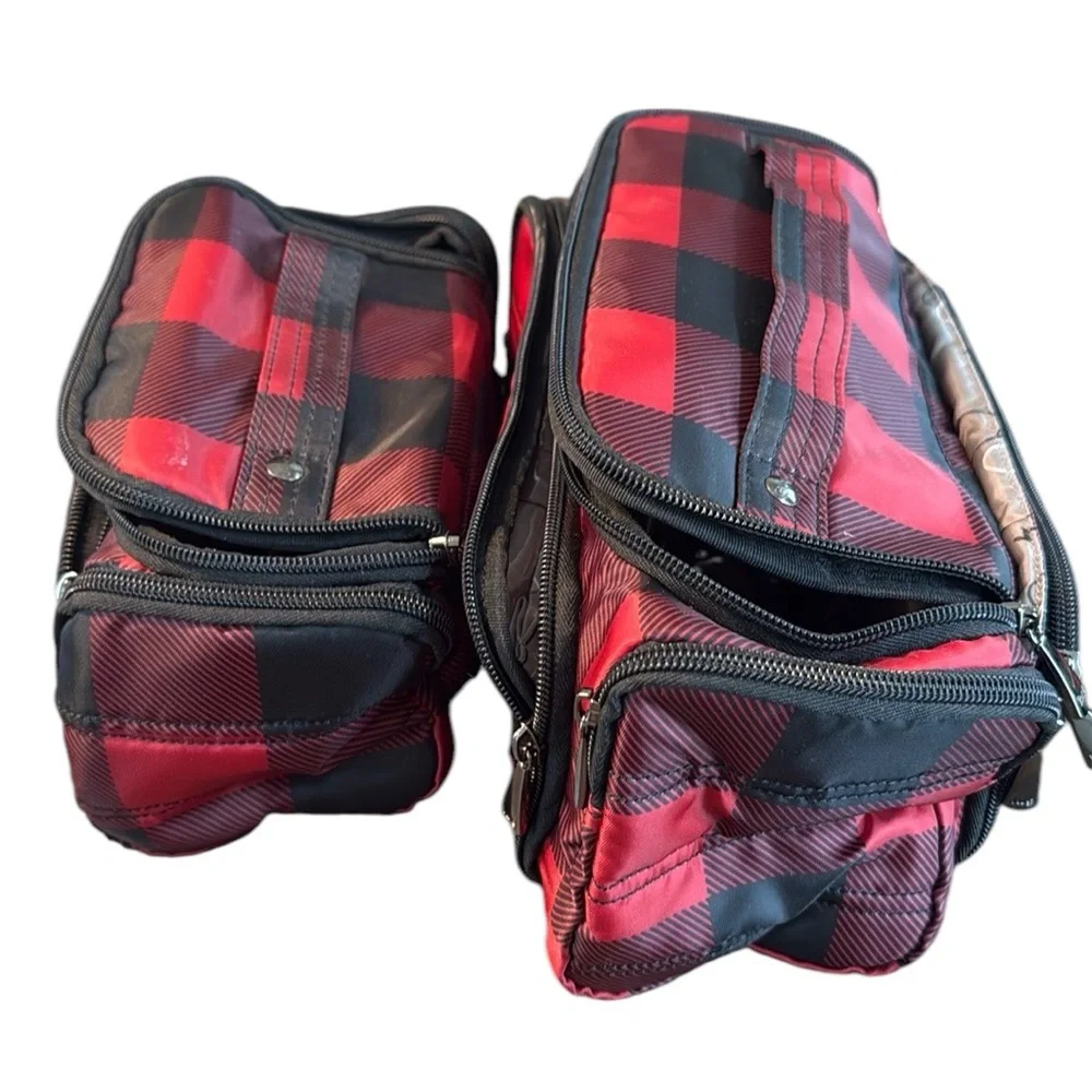Lug Trolley And Mini Trolley Cosmetic Case Bags In Buffalo Check Red.